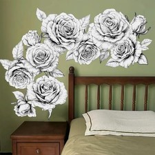 Black and White Flower Wall Decals Boho Rose Floral Wall Stickers for Living