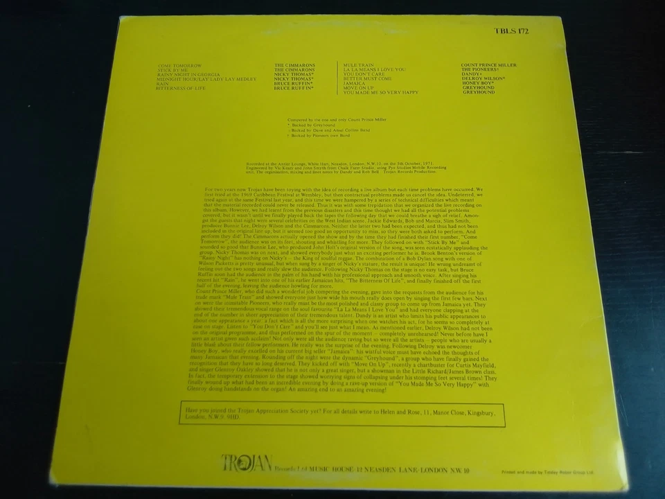 Trojan Reggae Party .Volume One Recorded Live Trojan Records TBLS 172 - Bild 2 von 4