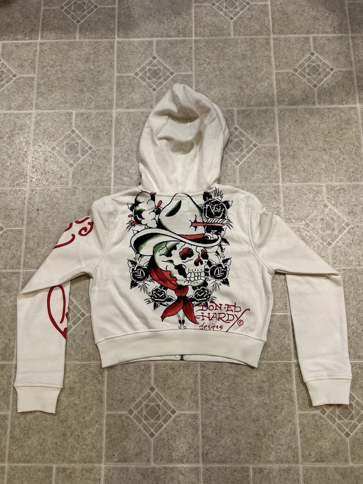 Sudadera con capucha recortada con cremallera Ed Hardy Ivory Horse Foto 4 de 4