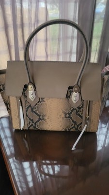 Henri Bendel Beige Brown Black Snake Print Satchel Double Handles