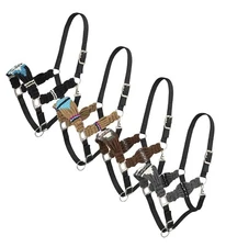 Nylon Horse Halter - Wool String Cinch Design Noseband & Cheeks - 4 Colors
