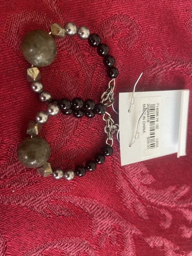J. Jill - NEW Semi Precious Stones green Black Silver Beaded Hoops - NWT B - Picture 5 of 6