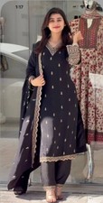 Black Color Heavy Chinnon Silk Salwar Kameez With Dupatta For Party Wear
