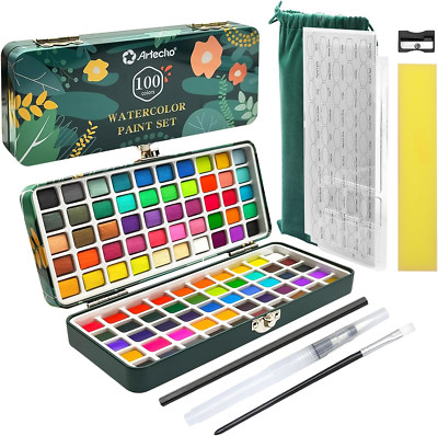 Watercolor Paint Set 100 Colors with Metallic in Portable Box, Paint Kit with Wa