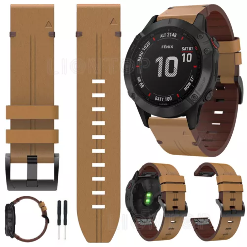 Correa de cuero Quickfit para Garmin Fenix 8 E 7 7X 7S 6 6X Pro 6S 5 5X Plus 3 bandas - Imagen 5 de 39