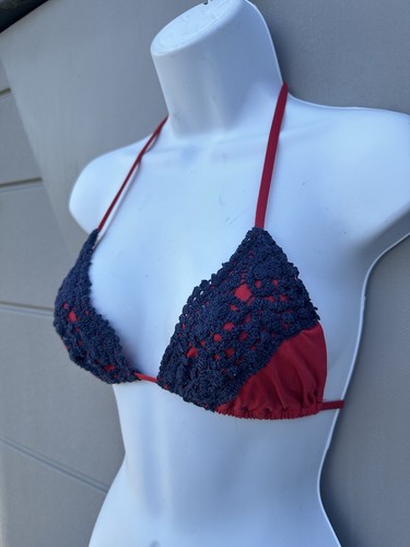 Blue Life Mirage Red & Black Lace Overlay Bikini Swimsuit Triangle Top Sz L NWT - Picture 4 of 8