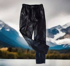 VINTAGE TANNERY WEST BLACK LEATHER TAPERED LEG HIGH RISE TROUSER PANTS SIZE 8