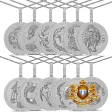 55+Grams Big 2.80'' Authentic Silver Zodiac Birth Sign Charm Pendant +Free Chain