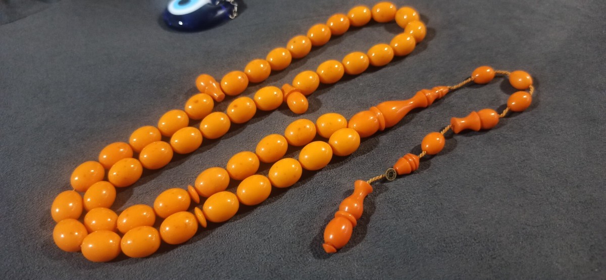 ISLAMIC PRAYER BEADS, 45 BEADS ARABIC, ROD CATALIN BIG TASBIH MISBAHA  MISKEVI