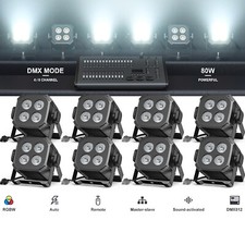 8x LED RGBWYP CYAN Stage Light w/ Remote PAR Can DMX Show Party Halloween Lights