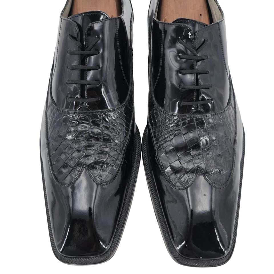 Belvedere Cocodrilo Exótico Formal Para Hombre 11.5 Negro Charol Esmoquin Zapatos Foto 3 de 4
