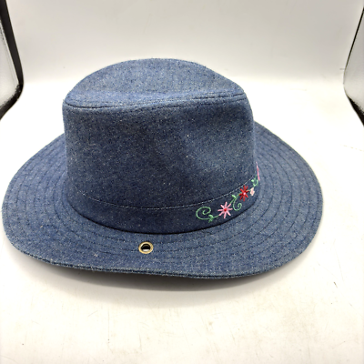 Vintage Denim Cowgirl Hat Embroidered Floral Medium Braided Band Boho Western Denim Western Women main image 4