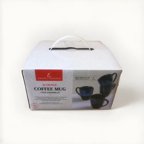 NEW IN BOX! EMERIL LAGASSE 12 oz COFFEE MUG 4 PIECE STONEWARE SET