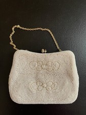 1950's Vintage Handmade Beaded Creamy Clutch Evening Bag Purse Made in Japan