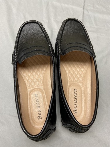 BEAUSEEN Mujer Negro Penny Mocasines Conducción Barco 7 Zapatos - Imagen 7 de 11