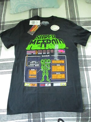 Think Geek Nintendo 2017 Super Metroid Samus Status Black T-Shirt Size Small