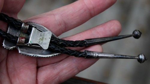 Old Pawn Navajo Handmade Solid Sterling Silver & Jasper Stone ARROWHEAD Bolo Tie - Picture 5 of 7