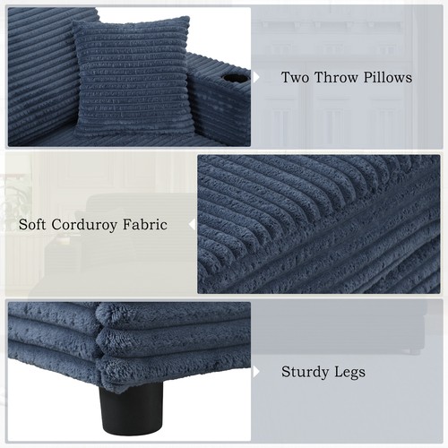 86.5" Oversized Loveseat Chaise Lounge Sectional Sofa Bed Corduroy Sleeper Sofa - Picture 6 of 12