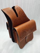 Premium Leather Western Beautiful Tooling Horse Saddle Bag Free Shipping