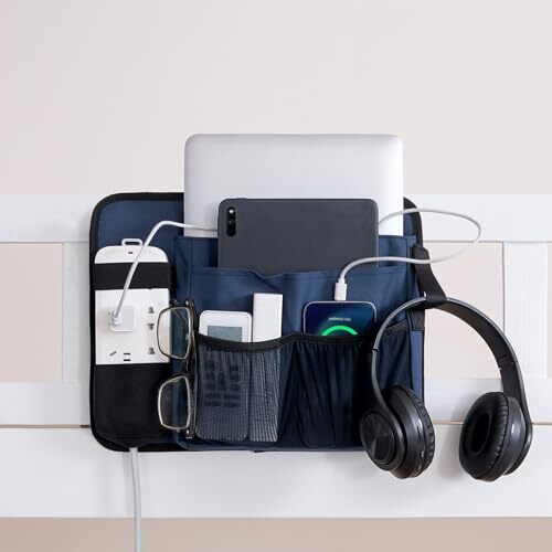 Bedside Caddy with Power Strip Pocket, Heavy Duty Bunk Bed Caddy