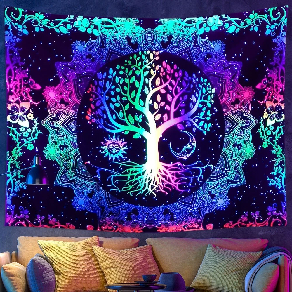 Blacklight UV Reactive Wall Tapestry Black Light Psychedelic