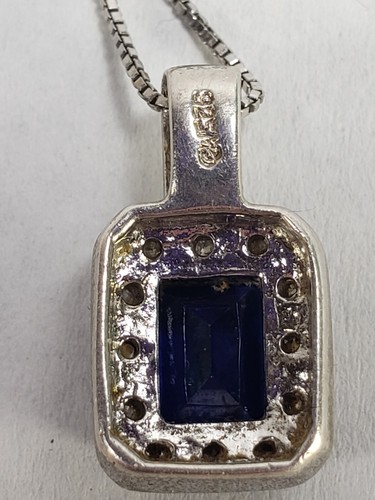 Bellissima collana con ciondolo in argento sterling e pietra di vetro blu 925 - Foto 4 di 5