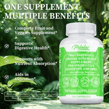 120pcs Fruits & Veggies Greens Superfood - for Gut Health, Bloating, Immunity