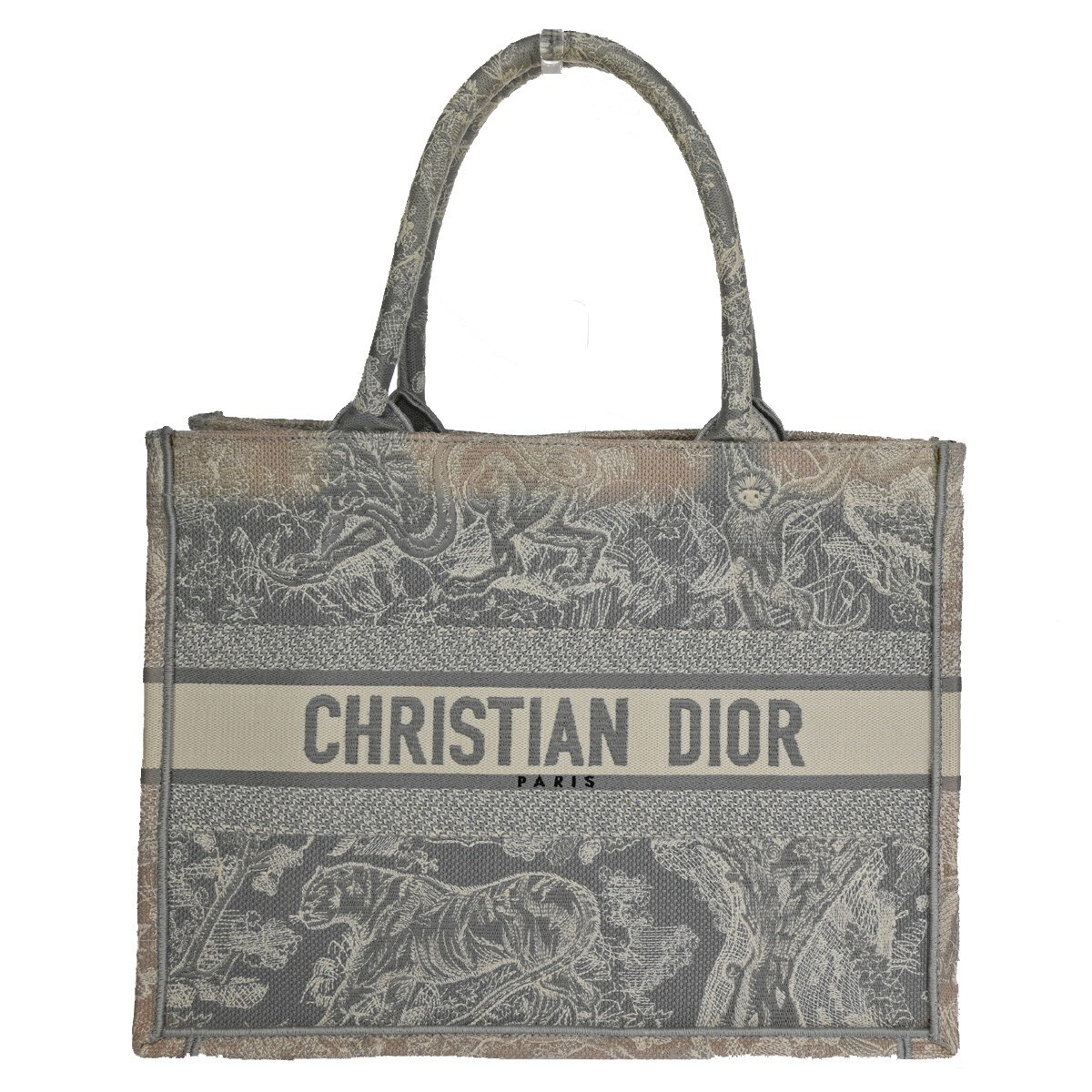 Christian Dior Book Tote Embroidered Canvas Gray Canvas Bag (Pre-Owned)