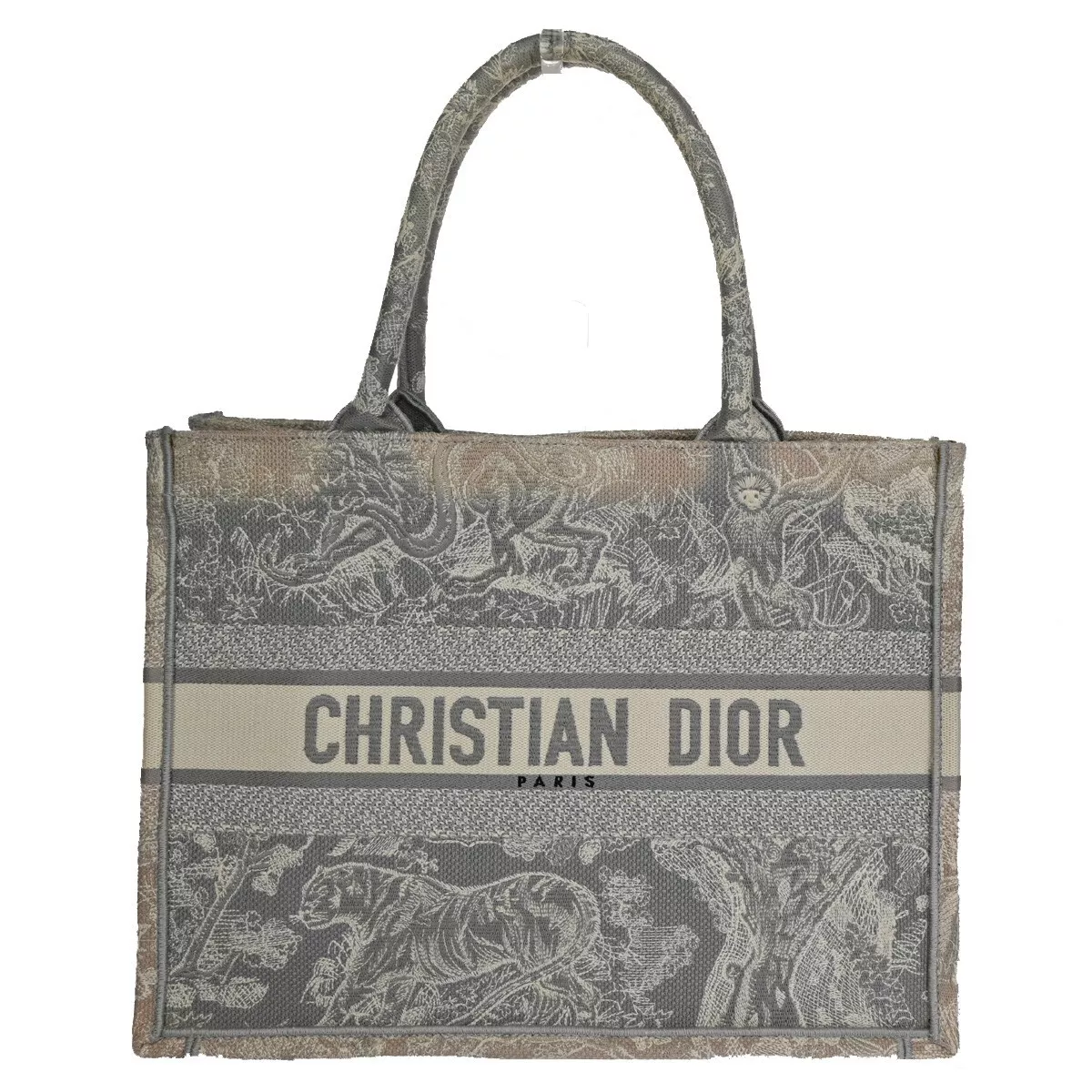 Sac fourre tout livre Christian Dior moyen broderie toile cuir gris 678RJ425