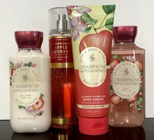 Bath & Body Works LOT OF 4 CHAMPAGNE APPLE & HONEY Shower~Mist~Body Cream~Lotion