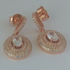 925 STERLING SILVER ROSE GOLD plated Fancy DANGLE earrings Micro paved CZ stones