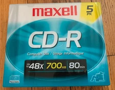 5-Pack Maxell CD-R Computer Use Discs - 48X 700MB 80 Min - New Sealed
