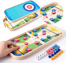 3-In-1 Wooden Tabletop Board Game - Portable Curling