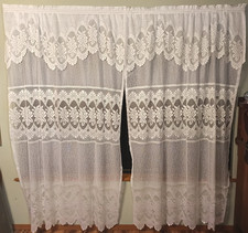 2 White Floral Lace Curtain Panels 54" x 84"