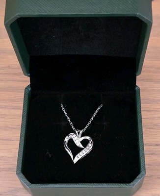 SIGNIERT 925 mit MAKER MARK CHANNEL SET DIAMANTEN HERZ ANHÄNGER HALSKETTE-18''L LIEBE 