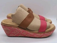 Vionic Cancun Fiesta Leather Wedge Sandal Sz 8 Orthopedic Pink Boho Barbiecore