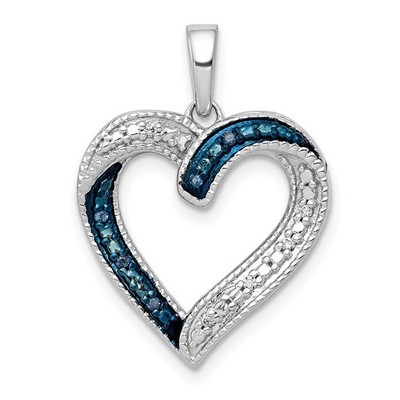 14k Weißgold schwarz Rhodium 1/20 Karat blauer und weißer Diamant Herz Anhänger