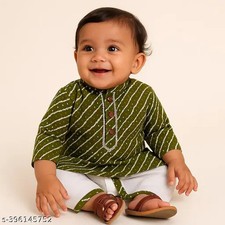 Kids kurta set for boys Boys Rayon Green Kurta  White Cotton Dhoti Pants set