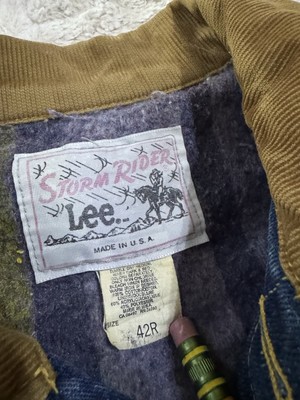 Vintage 80s Lee Storm Rider Blanket Lined Denim Jacket Sz 42R Dark