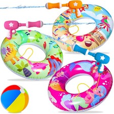 7-Pack Pool Party Set, Inflatable Pool Float Swimming Rings, 3 Pool Tubes wi...
