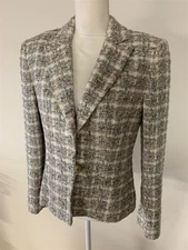 CARLISLE Gray/Brown Bouclé Tweed/Plaid Cotton Blend Blazer Jacket Women's Size 8