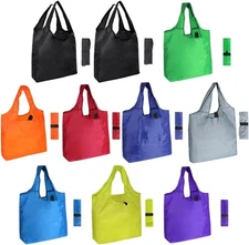10-Pack Durable Colorful Foldable Reusable Grocery Bags – Nylon Polyester