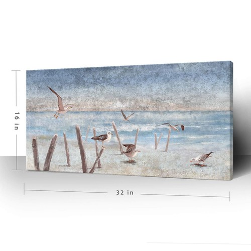 Beach Wall Art for Living Room Modern Ocean Theme Canvas Print Seaside Seagul... - Picture 2 of 7