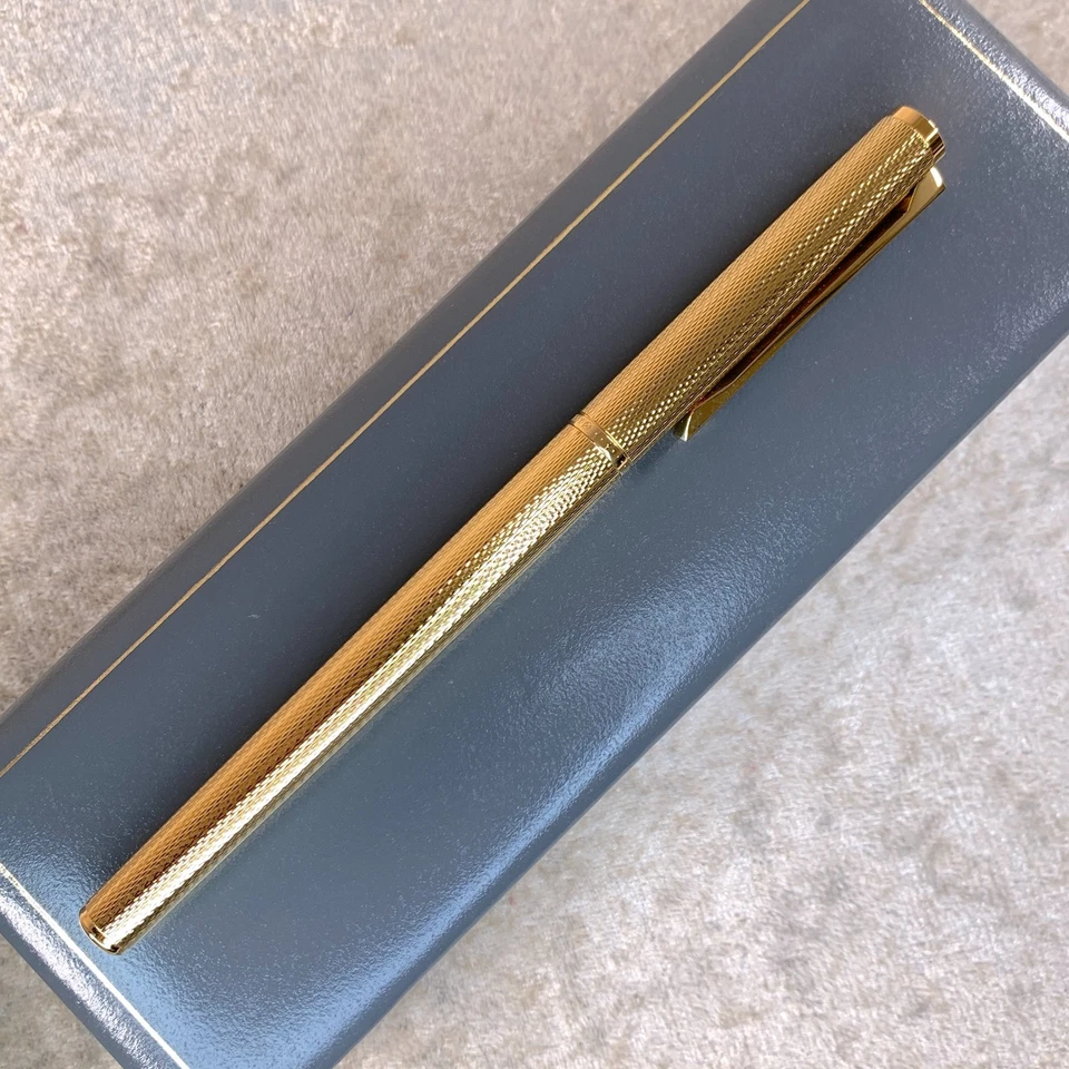 Винтажная перьевая ручка Dunhill Gemline с золотой отделкой из ячменя и коричневой застежкой с коробкой - Изображение 4 из 4