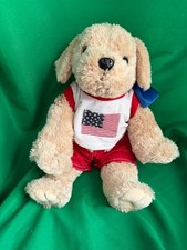 Vintage 2001 The Bear Factory Golden Retriever Puppy Dog Plush 13" USA Flag Outf