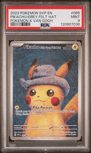 Pikachu Grey Felt Hat 085 SVP Van Gogh Pokemon English Promo 2023 PSA 9 Mint