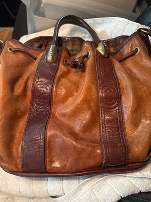 Vintage Marino Orlandi Brown Leather Bucket Style Cinch Drawstring Large Bag