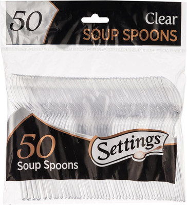 [50 Count]  Plastic Clear Soup Spoons, Heavyweight Disposable Cutlery, Great for