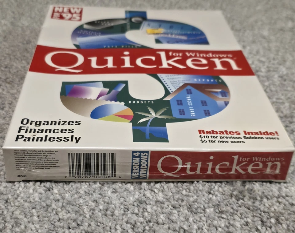 Quicken for Windows 95 Version 4 Vintage New Sealed 3.5 High Density Disks New - Image 3 of 4