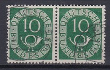 Bund 128 waagerechtes Paar Posthorn 10 Pf gestempelt /4